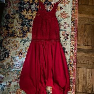 Red handkerchief hem semi formal dress